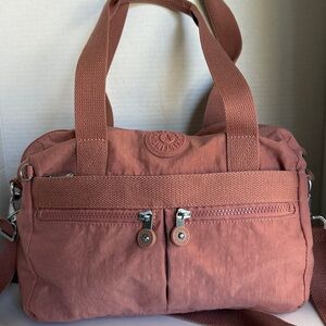 Kipling Rose Pink Shoulder Bag with Front Pockets